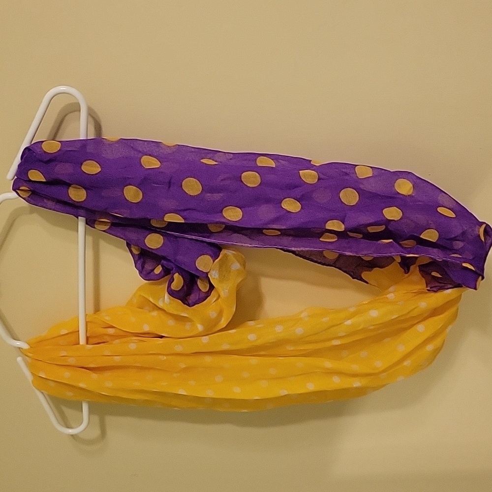 Purple and gold infinity scarf